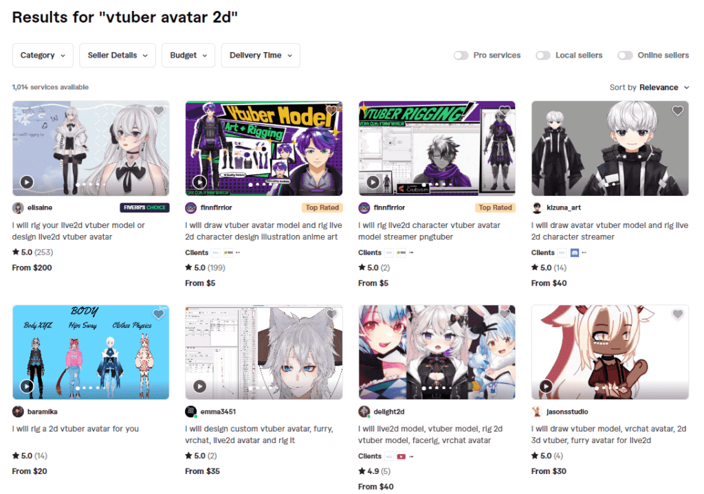 hiring artists on Fiverr as a way on how to make a VTuber avatar 2D