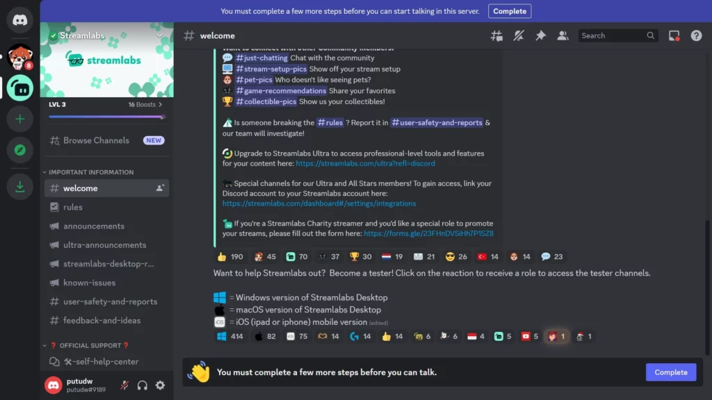 Community support for Streamlabs in Discord