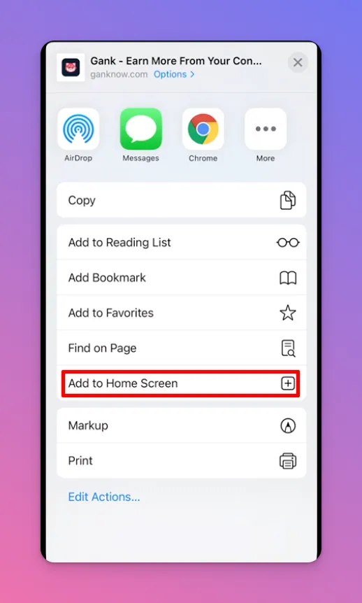 Tap on Add to Home Screen Options