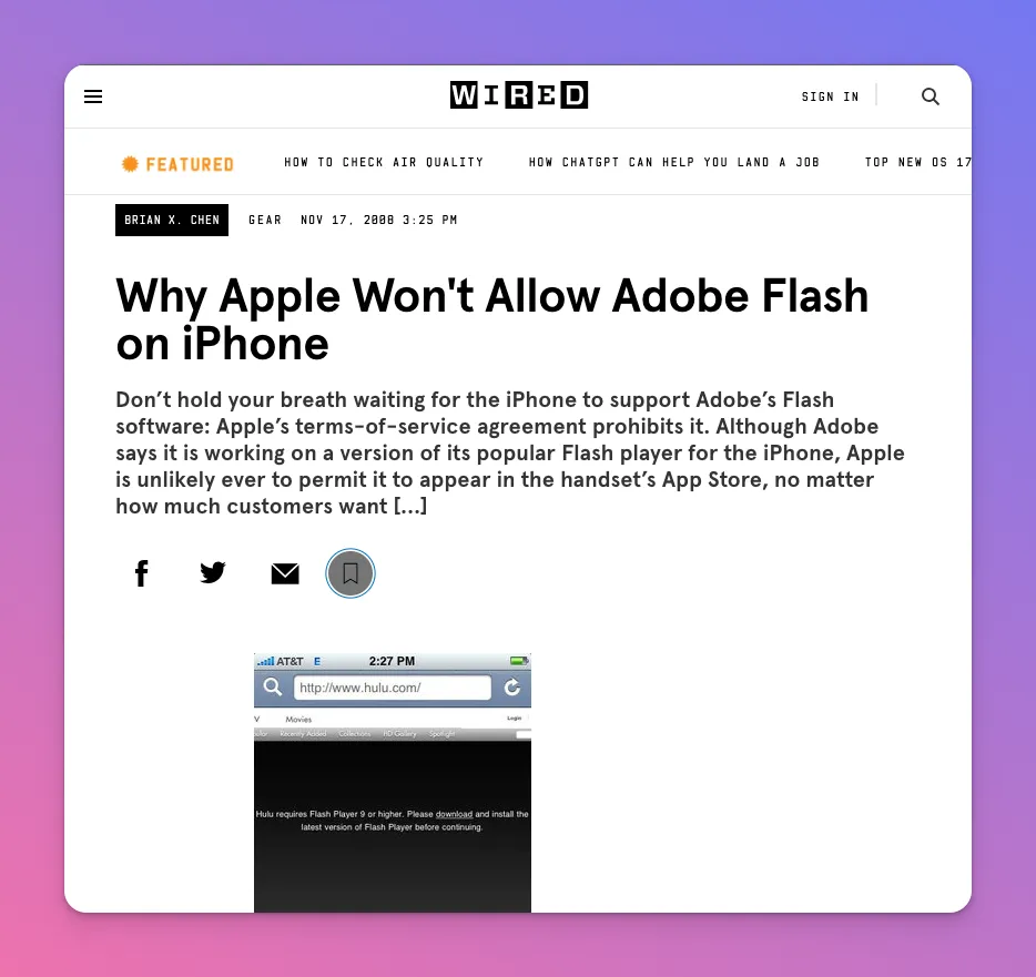 The News mentioned Apple was ditching Flash due to the HLS Protocol Existence