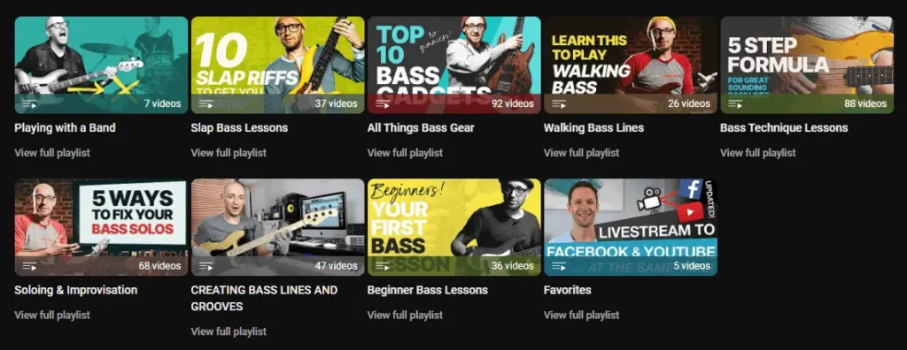 Scott's Bass Lessons YouTube playlists