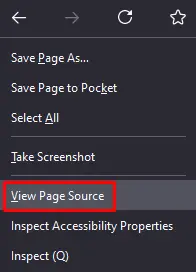 view page source menu in browser
