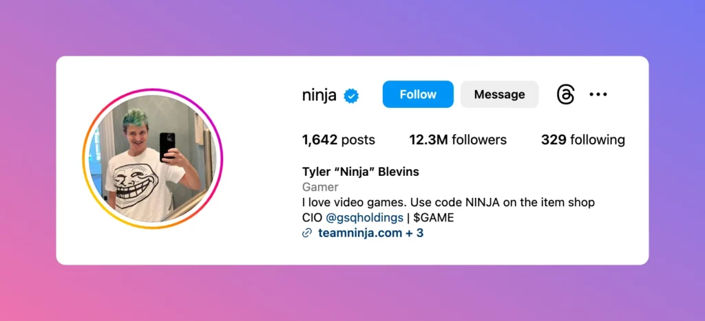 A Good Instagram Bio from Ninja