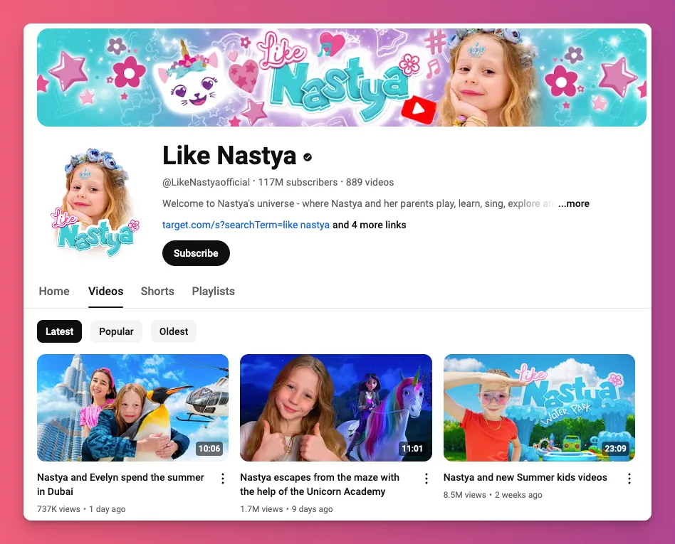 Look for kid YouTube channel ideas? A channel like Like Nastya can be your inspiration