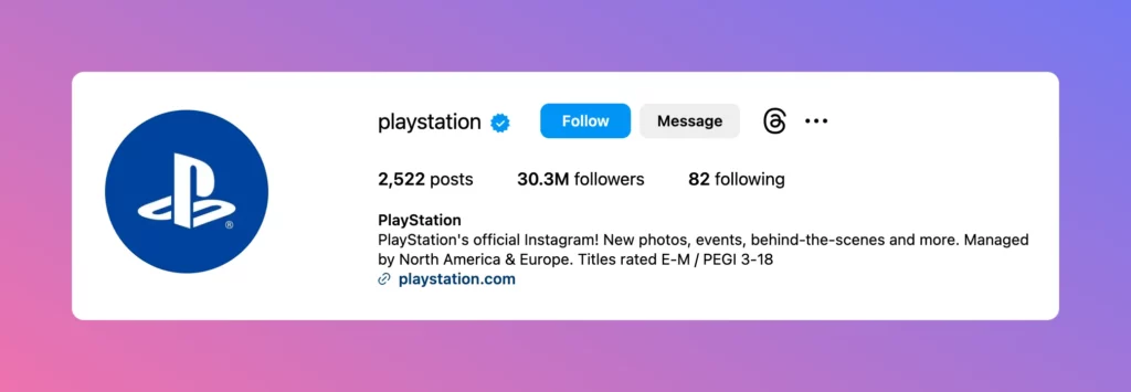 One of the best instagram bios for business from PlayStations