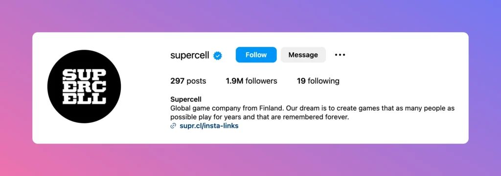 What is Instagram Bio that a company like Supercell create the best to attract audience