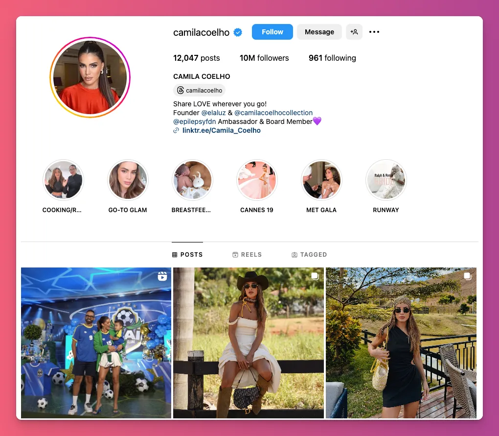 Camila is top Instagram influencer in Fashion