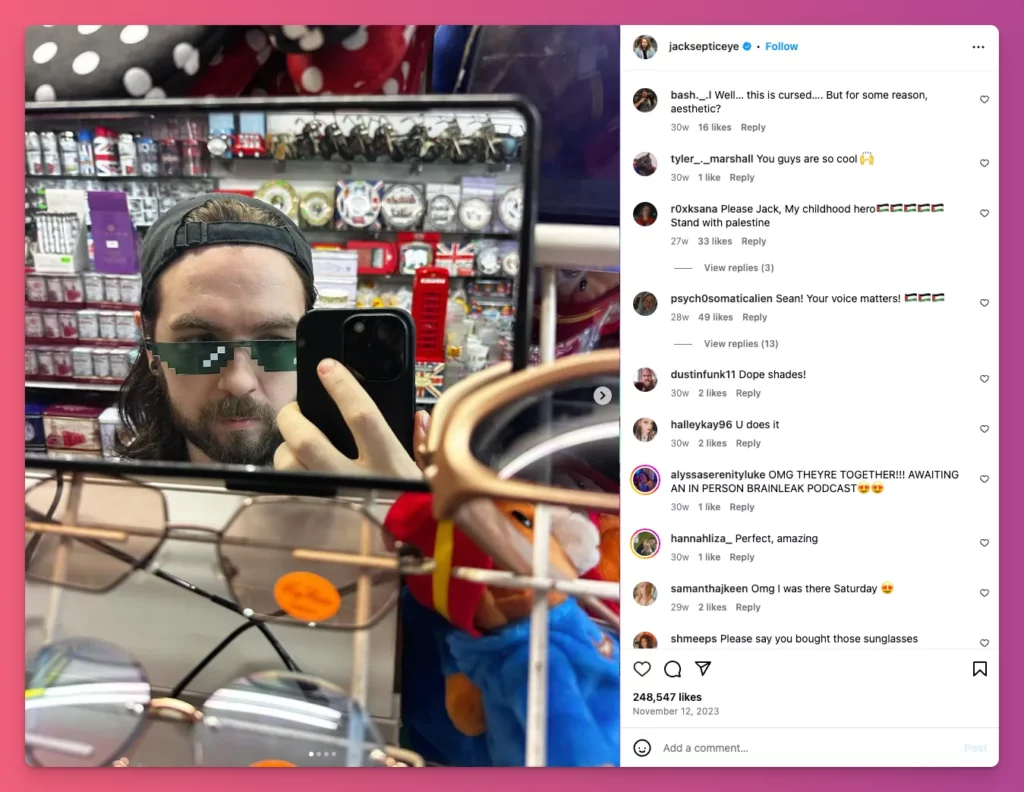 Jacksepticeye post a good Instagram photo with a funny short caption