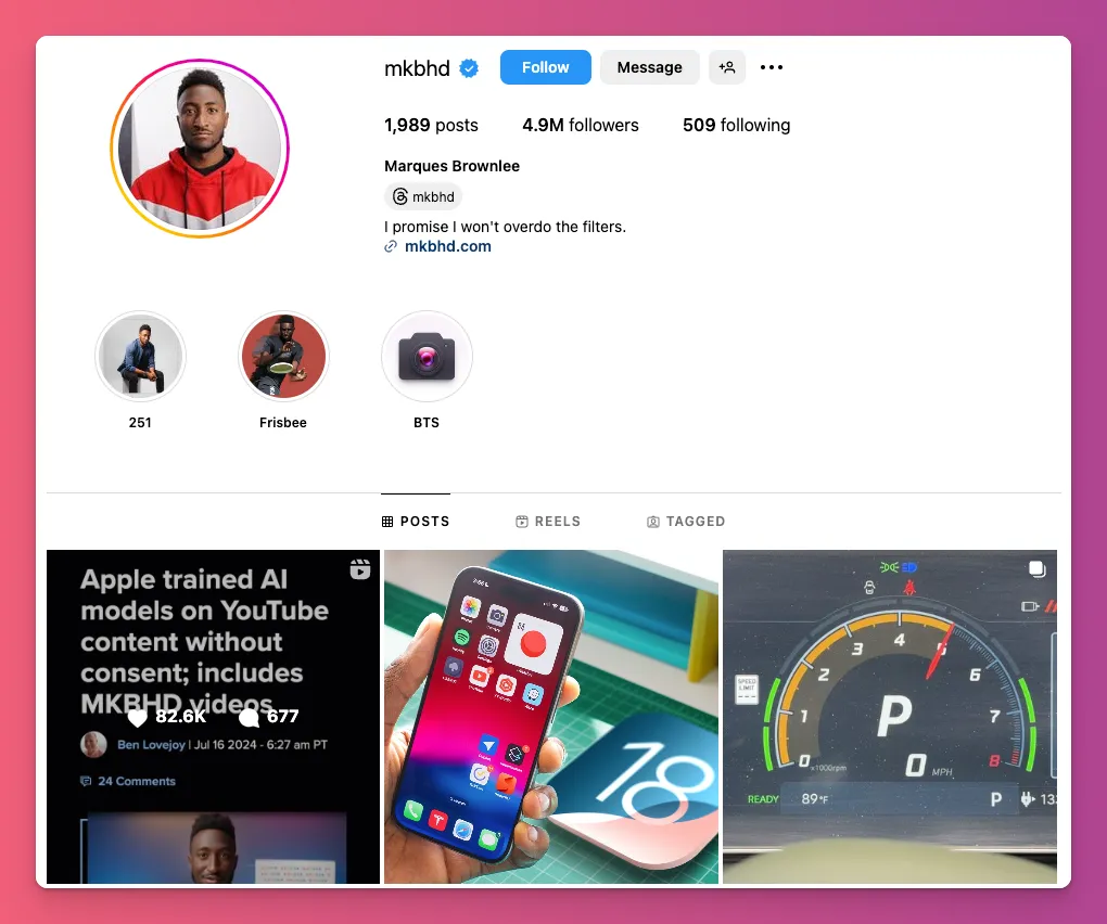 MKBHD is one of the influencers on Instagram focusing on tech niche