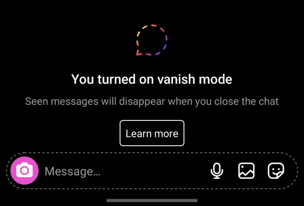 Vanish Mode on Instagram