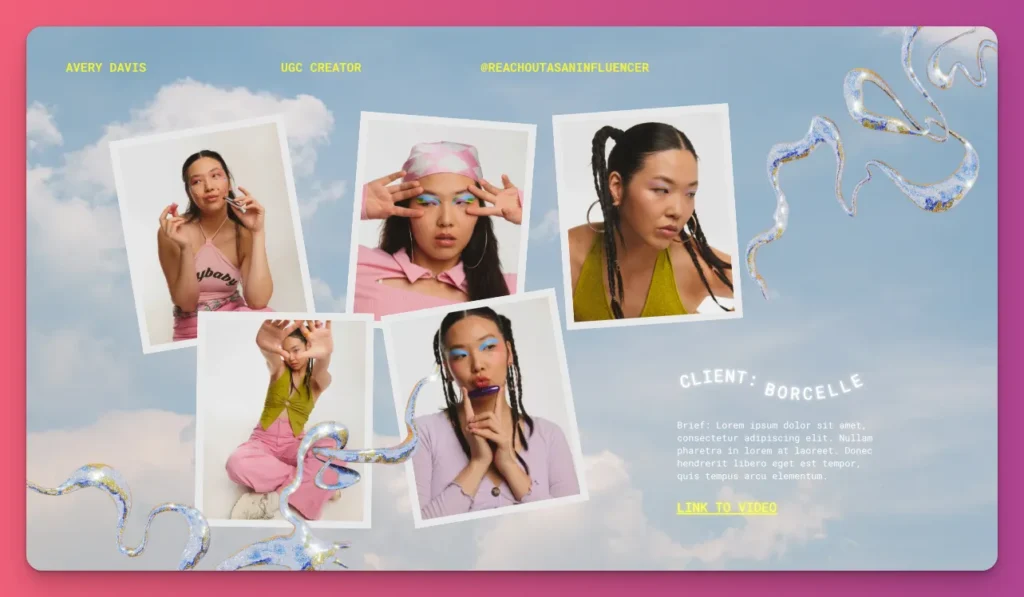 An example of the portfolio to show your past work to pitch out to brands well