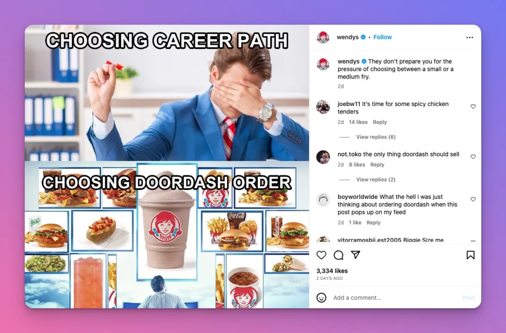 Looking for Instagram post ideas for business which are not too serious, Wendy's posts can be your inspirations