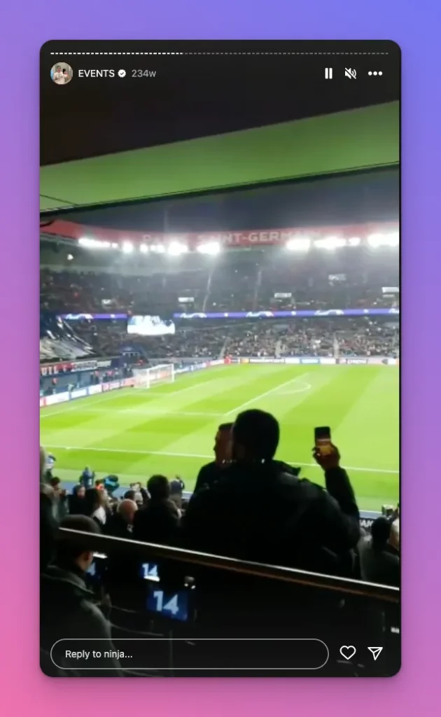 Ninja live updates from soccer stadium can be one of content ideas for Instagram