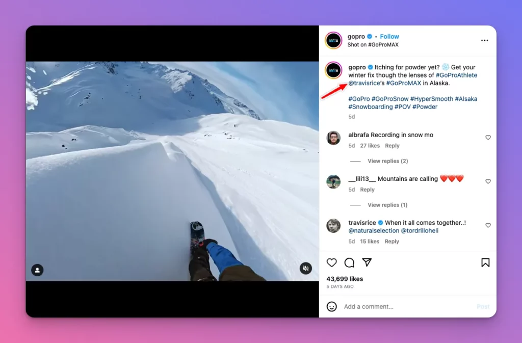 One of Instagram Post Ideas is using UGC, user generated content like what Go Pro does.