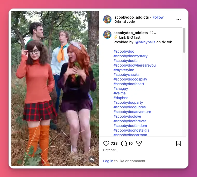 One of the easy cosplay idea for group of friends with Velma, Daphne, Fred, and Shaggy costumes in outdoor mystery-themed setting