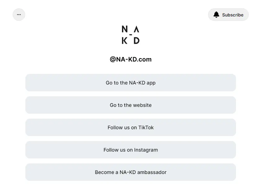 NA-KD Fashion link in bio page