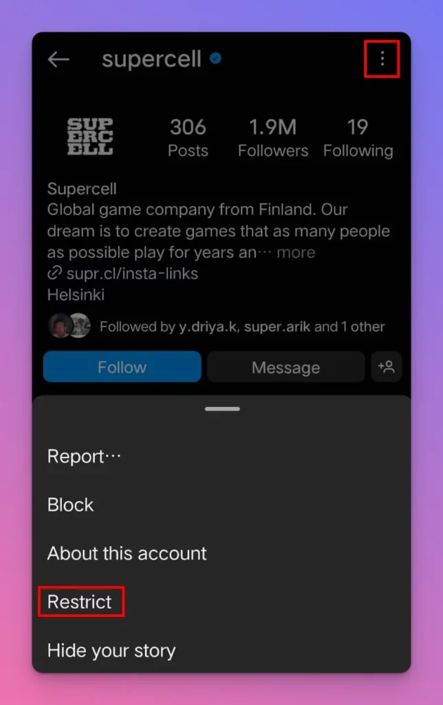 How to restrict someone on Instagram? Go to their profile and restrict them