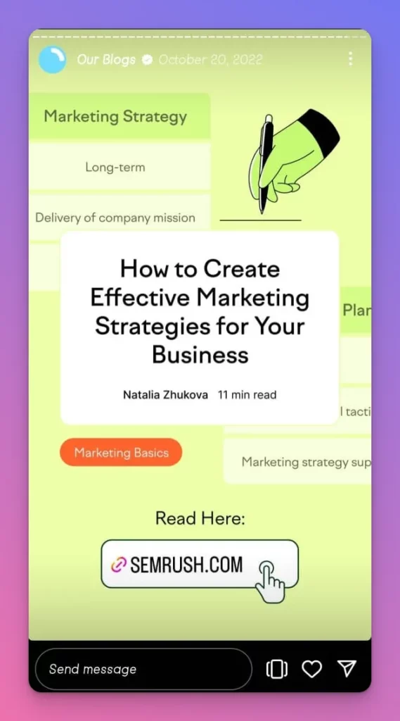Repurposing content can be Instagram story ideas for business like what Semrush does in their account