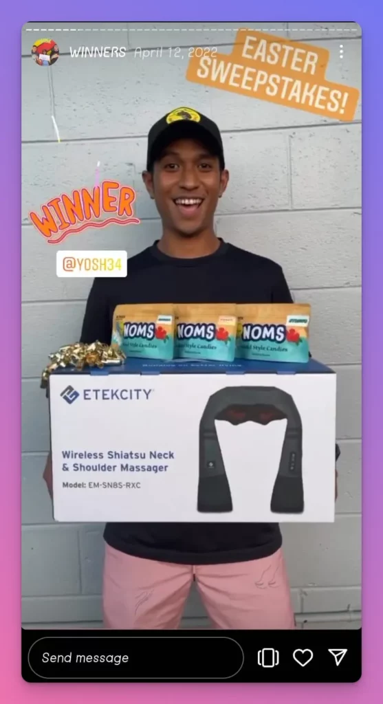 Showing happy faces of giveaway winners can be one of recommended Instagram story post ideas