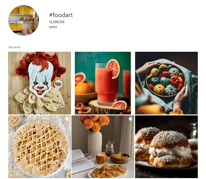 an example of hashtags for food art