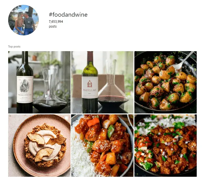 an example of hashtags for food that goes well with wine