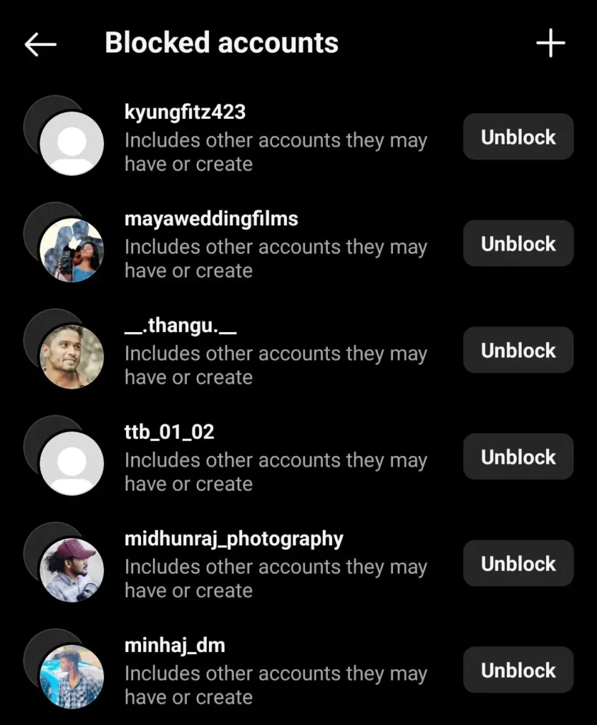 Instagram blocked accounts list