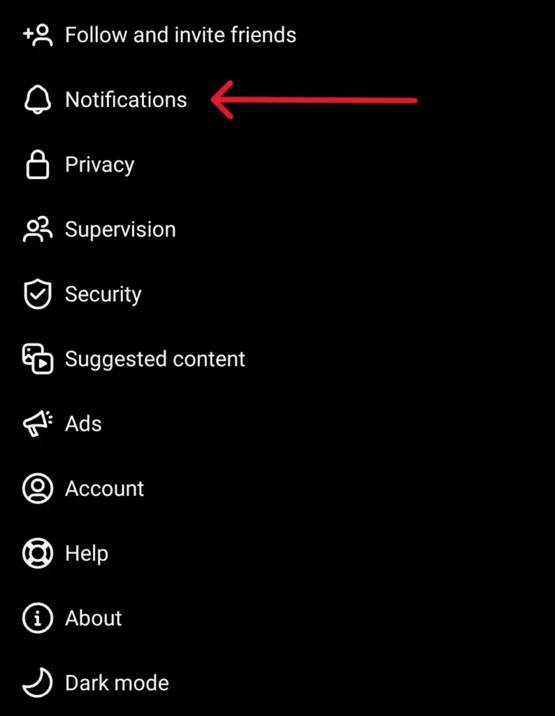 Instagram notifications settings menu