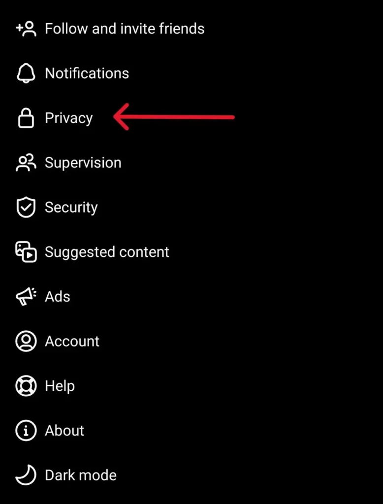 Instagram privacy settings menu