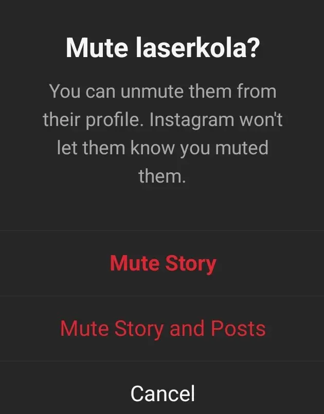 muting an Instagram user from the stories feed