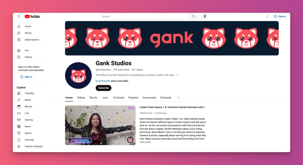 Gank YouTube channel