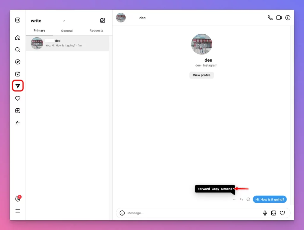 How to delete Instagram messages from both sides on desktop