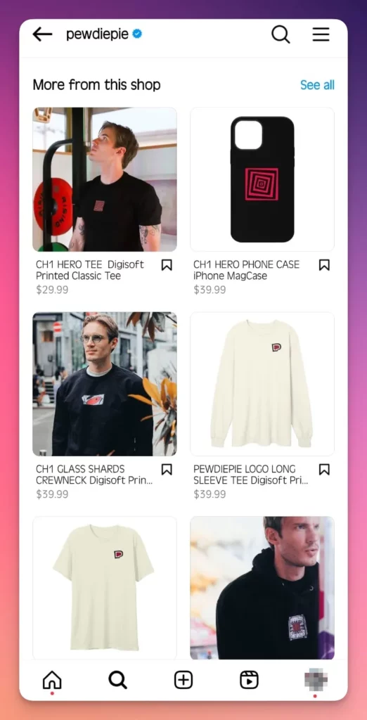 How to sell products on Instagram? Use Instagram shopping feature like Pewdiepie