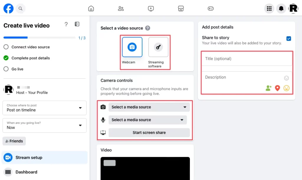 How to start a Facebook live, make sure you set up the device and title for that live stream