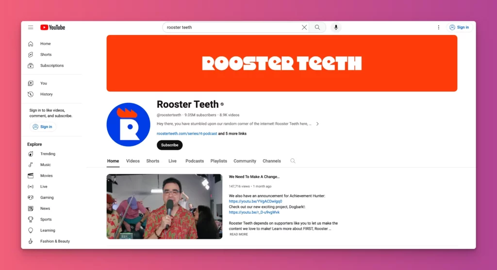 Rooster Teeth is one of unique YouTube channel names