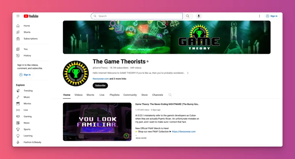 The game theorist is one of YouTube channel names for gaming that can get you inspired