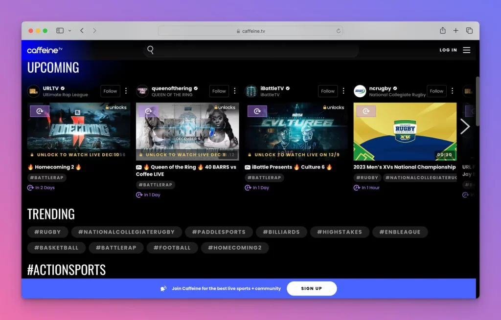 CaffeineTV merupakan salah satu aplikasi streaming terbaik untuk olahraga dan musik