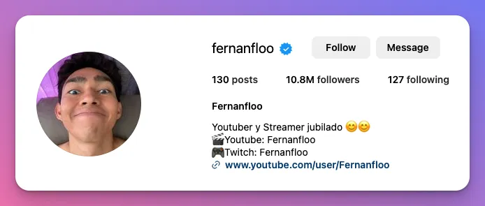 Fernanfloo is one of top gamers with Instagram blue checkmark