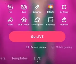 Go LIVE button on TikTok