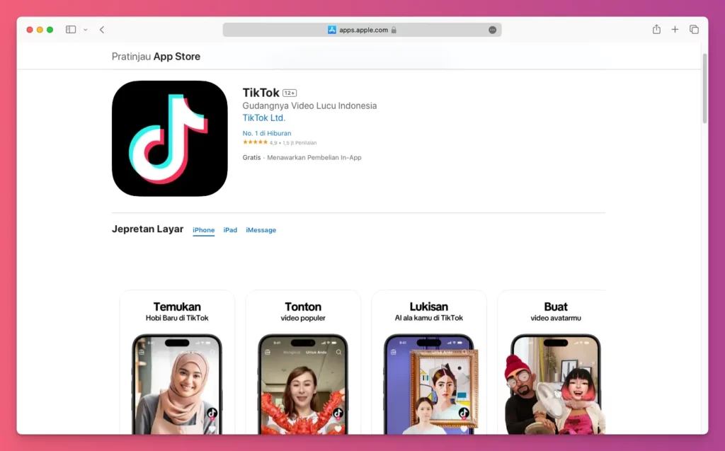 TikTok adalah platform media sosial yang dapat rating tinggi di Apple Store