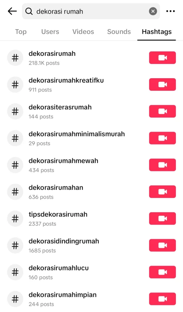 contoh pencarian hashtag di TikTok