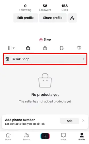menu TikTok Shop di halaman profil