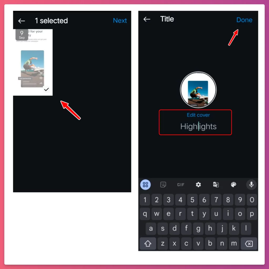 Choose the IG Stories to add to your new Instagram story highlights