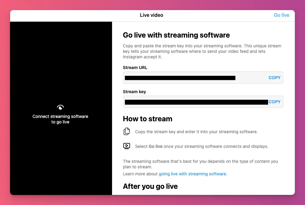 How to get live on Instagram on PC by having the key stream