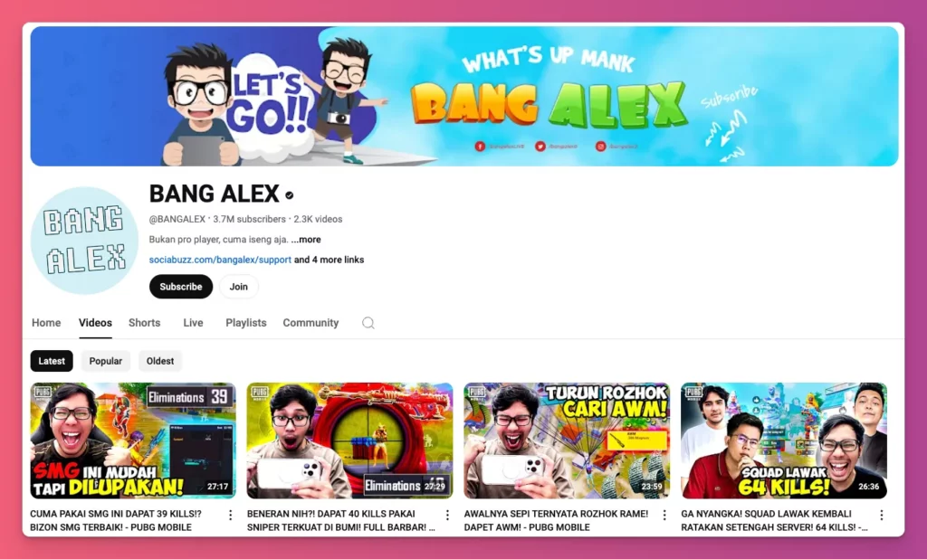 Niche adalah topik spesifik sebuah channel misalnya gaming milik Bang Alex