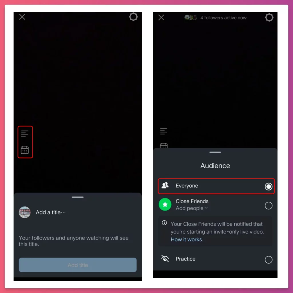 You can add title and choose everyone when going live on Instagram
