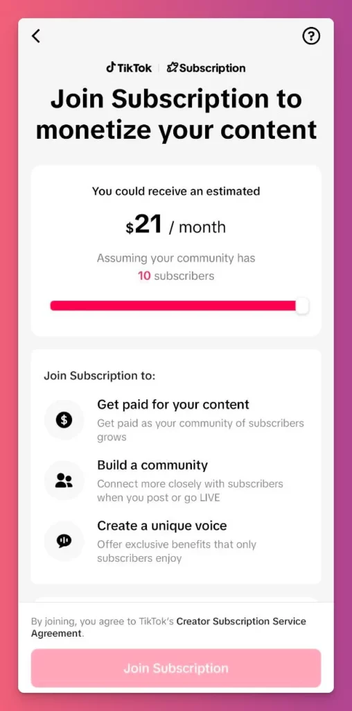 how do you make money on TikTok from subscriptions