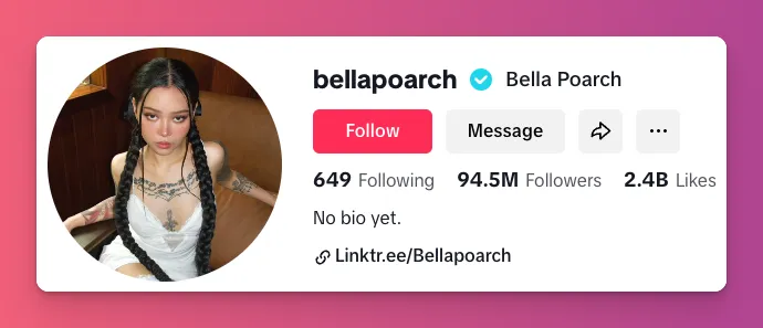 Bella Poarch uses no bio on TikTok