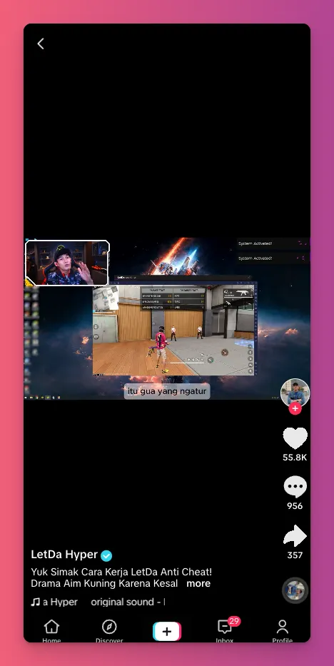 LetDa Hyper merupakan gamer yang sering posting di jadwal FYP TikTok hari Senin