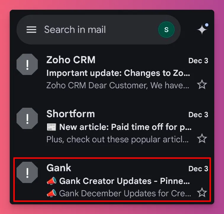 How to whitelist an email like the ones from Gank?