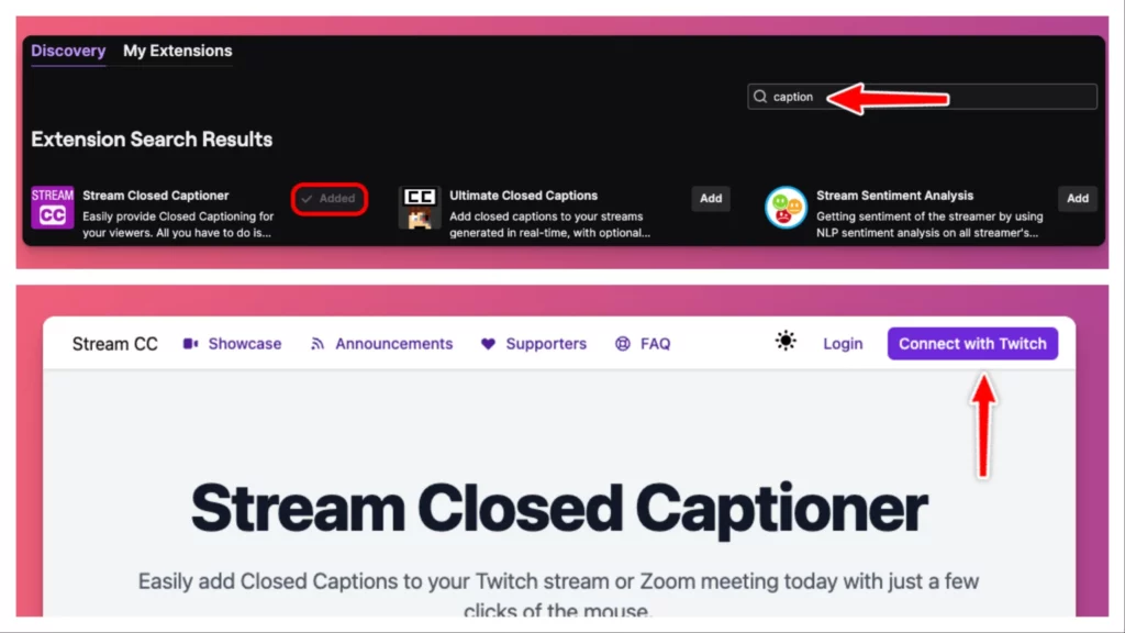 How to turn on closed caption on Twitch